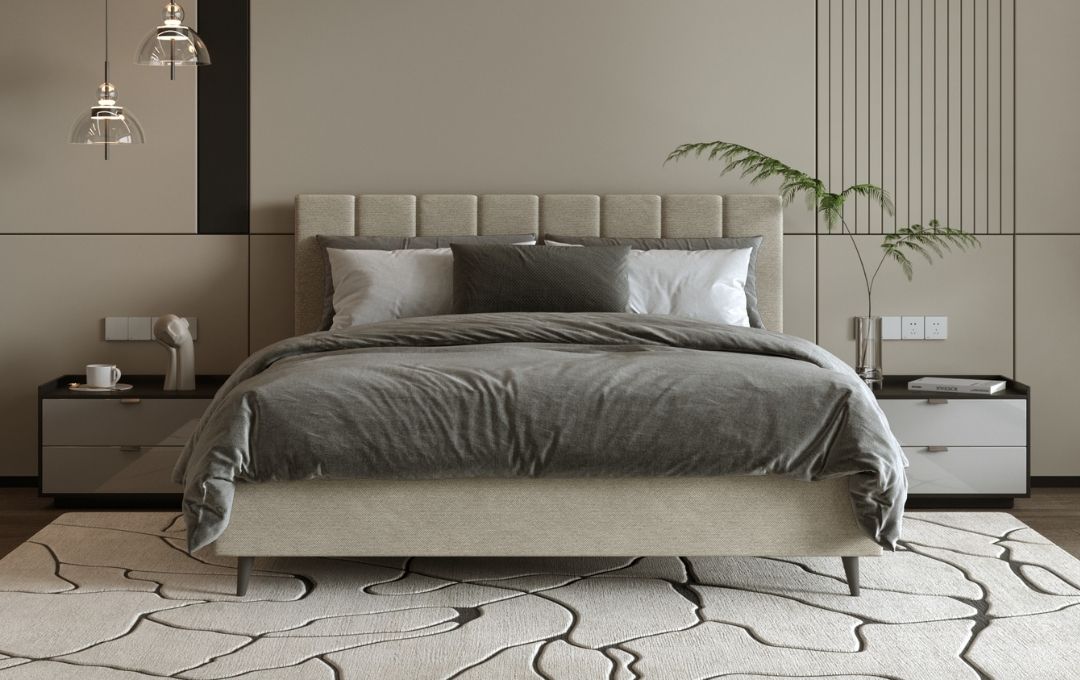 Letto Tulipano - Tessuto, Beige, Matrimoniale con contenitore