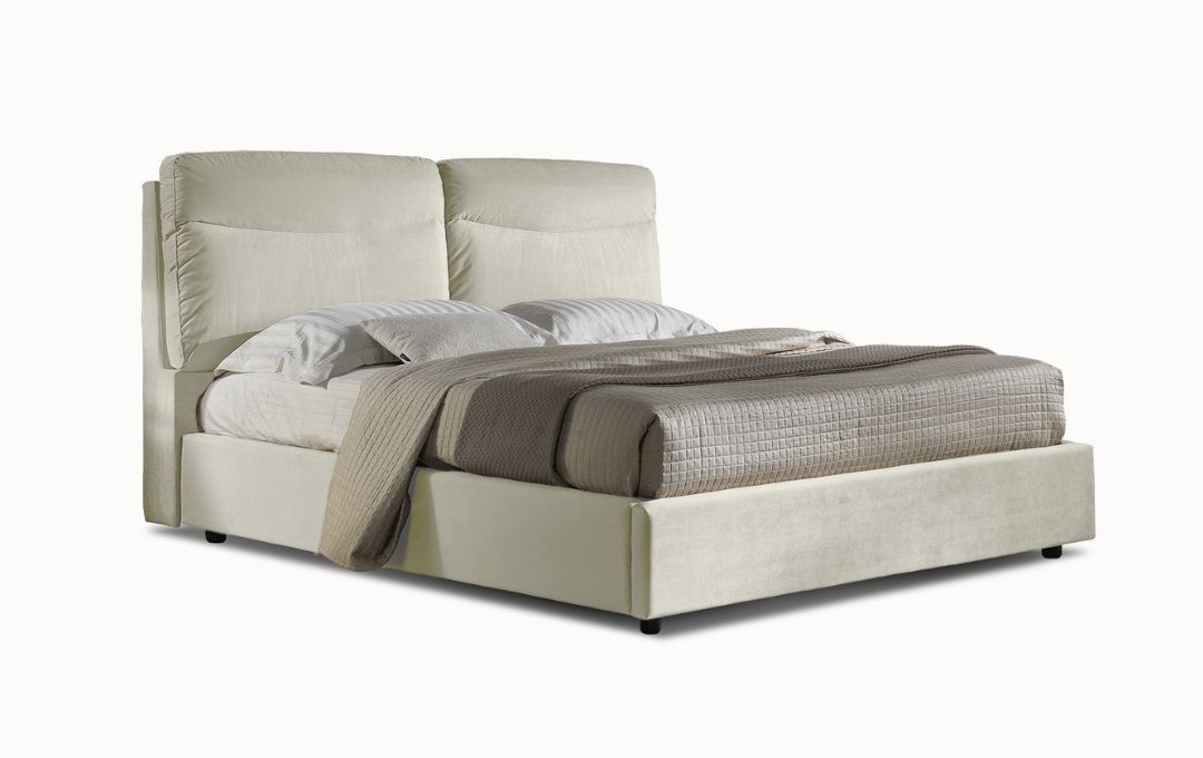 Letto Sirio - Tessuto, Bianco Tortora, Matrimoniale