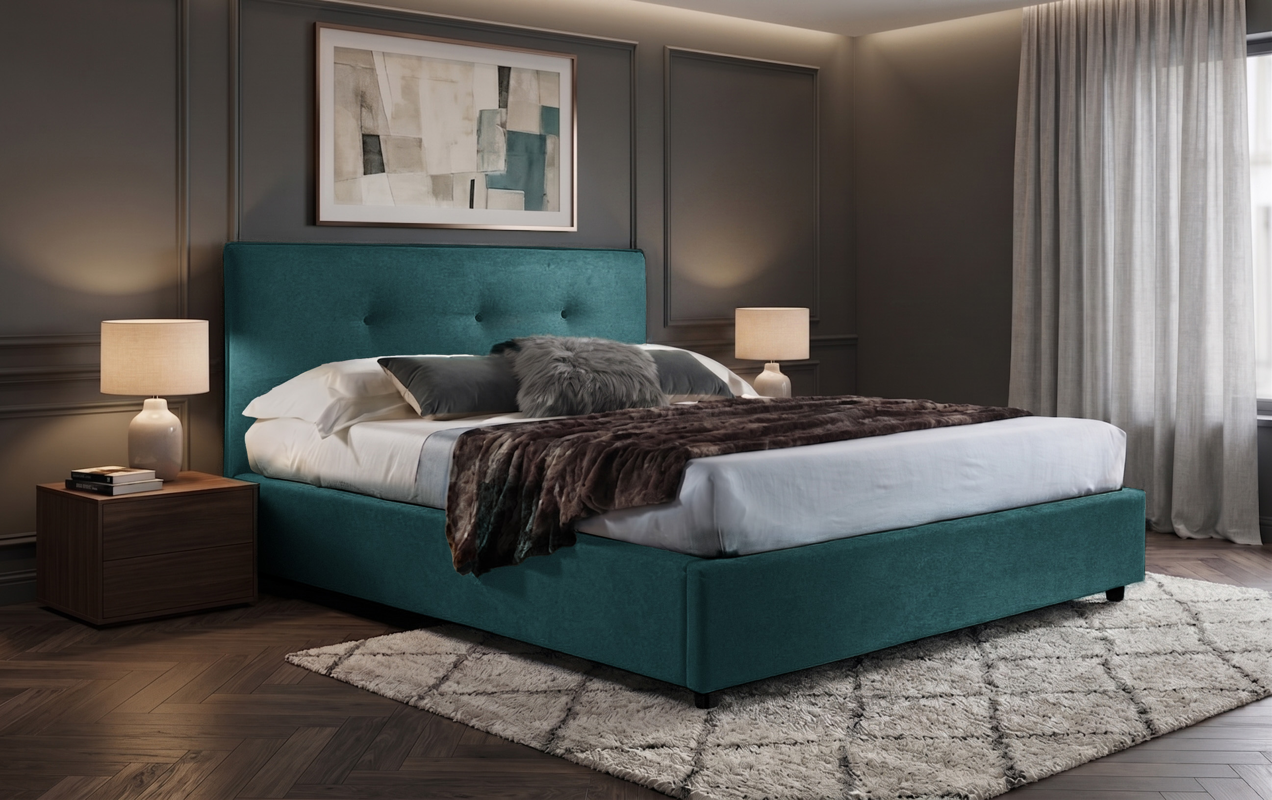Letto Antares - Tessuto, Petrolio, Matrimoniale