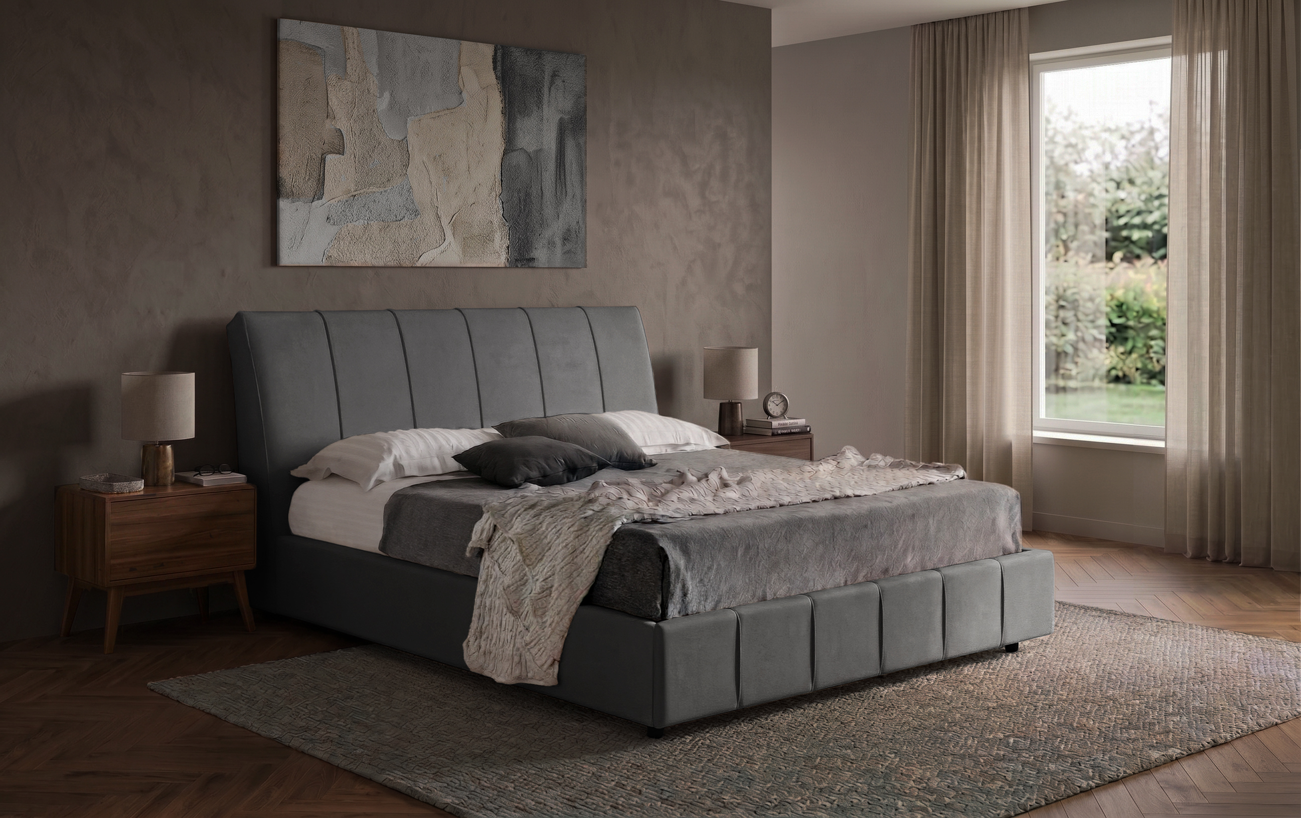 Letto Cassiopea - Tessuto, Grigio, Matrimoniale