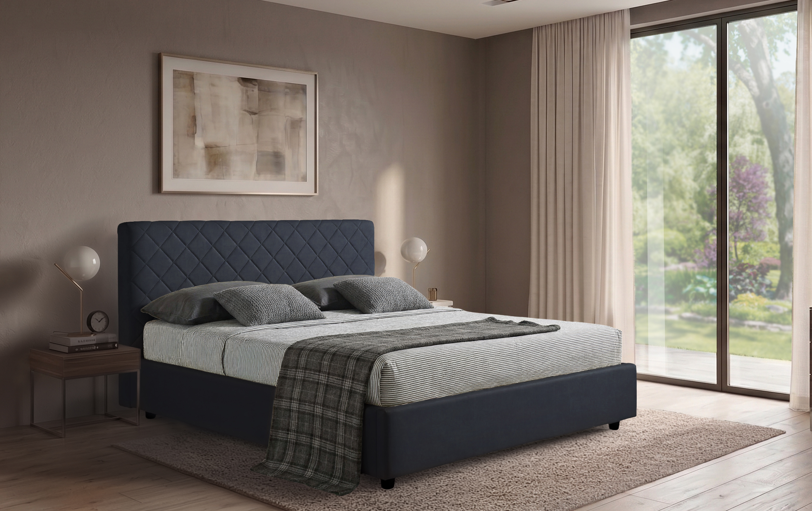 Letto Orione - Ecopelle, Blu, Matrimoniale