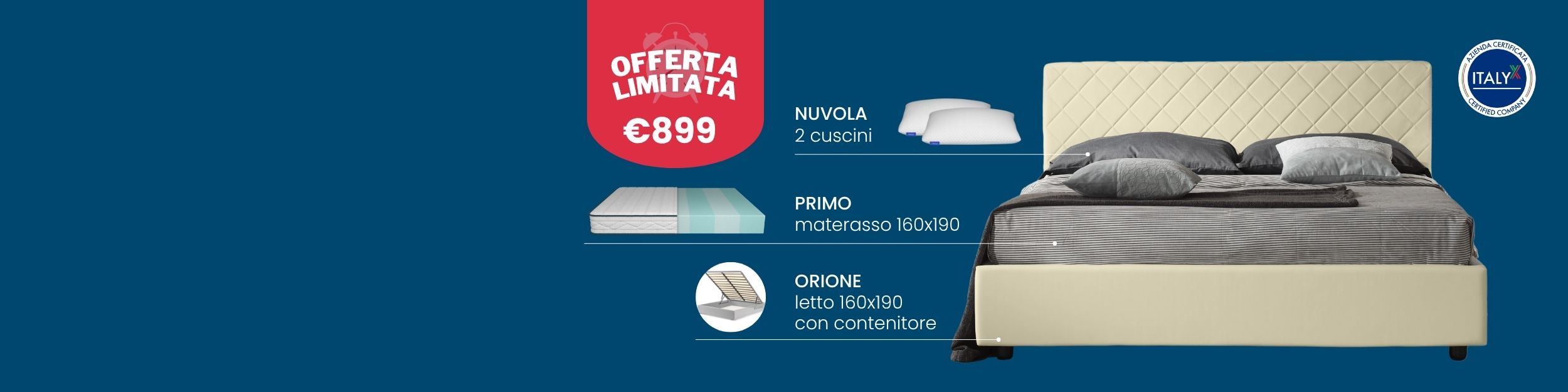 Set Letto Orione - Materasso Primo - Cuscini Nuvola