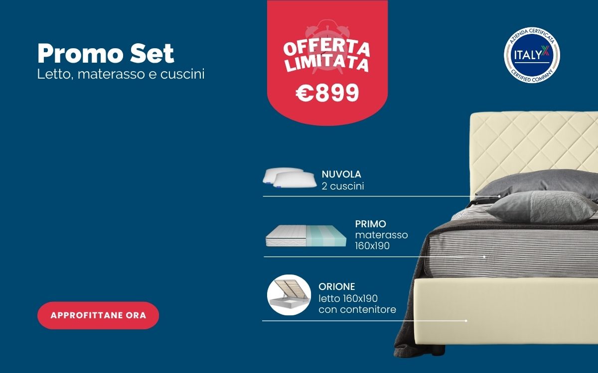 Set Letto Orione - Materasso Primo - Cuscini Nuvola