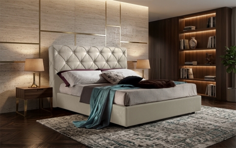 Letto Andromeda - Tessuto, Bianco Tortora, Matrimoniale
