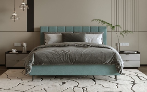 Letto Tulipano - Tessuto, Verde Salvia, Matrimoniale con contenitore
