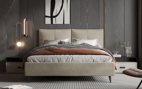 Letto Viola - Tessuto, Beige, Matrimoniale con contenitore